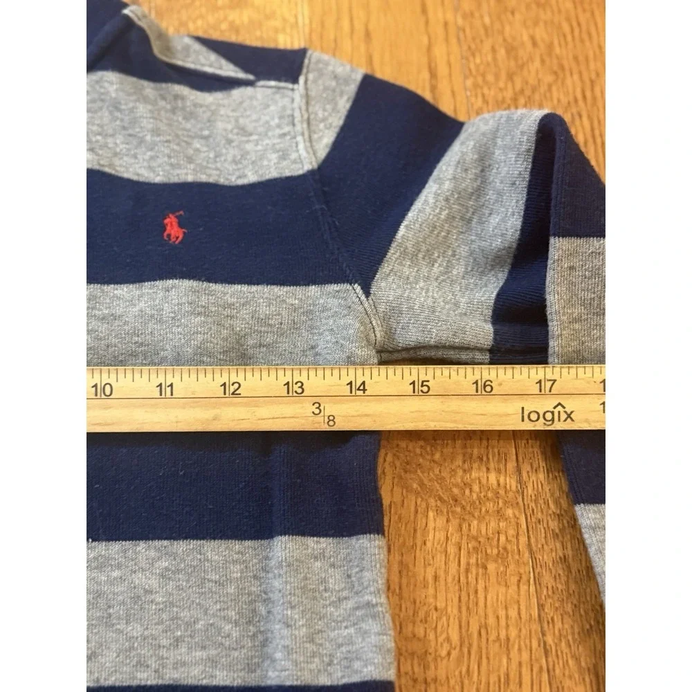 Polo Ralph Lauren Kids Sweater Size 7 Blue & Grey Striped 1/4 Zip Mock Neck